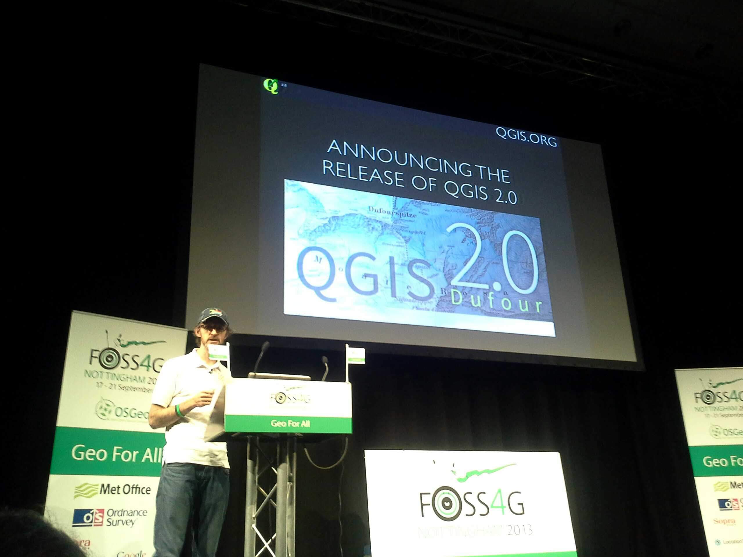 Tim Sutton announcing QGIS 2.0